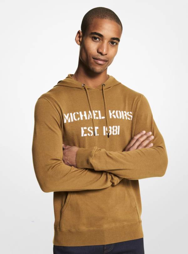 Panske Mikiny S Kapucňou Michael Kors Logo Linen Horčica Biela - Oblecenie Michael Kors Slevy | HUIQT-0364